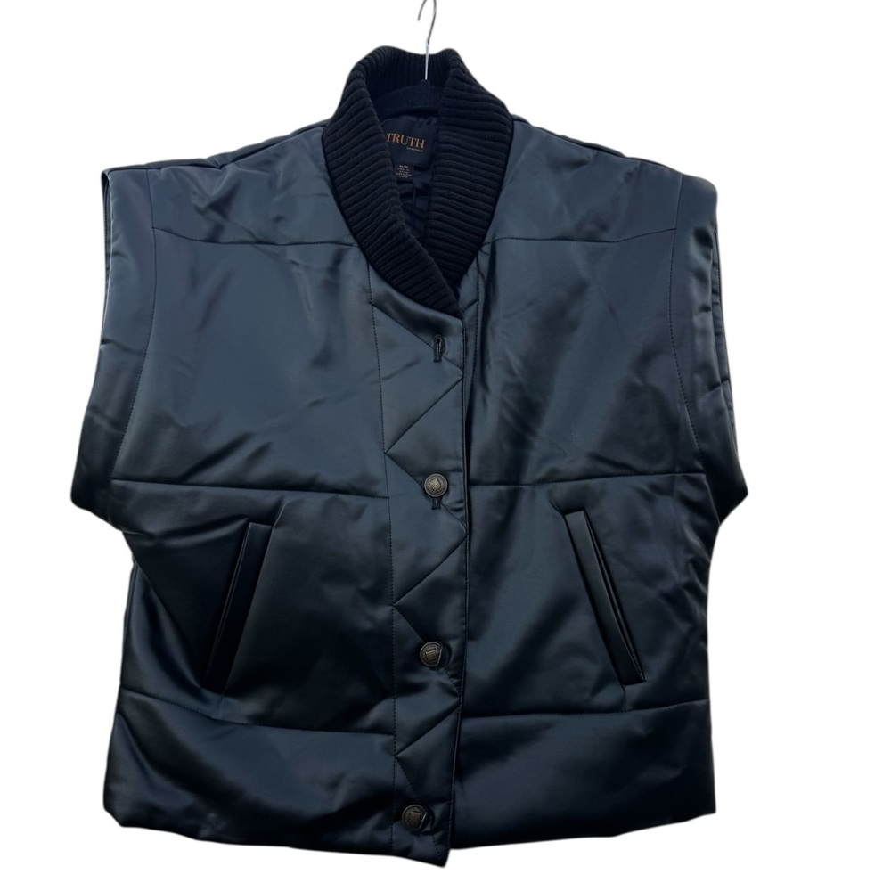 Women's Black Faux leather Vest with pockets